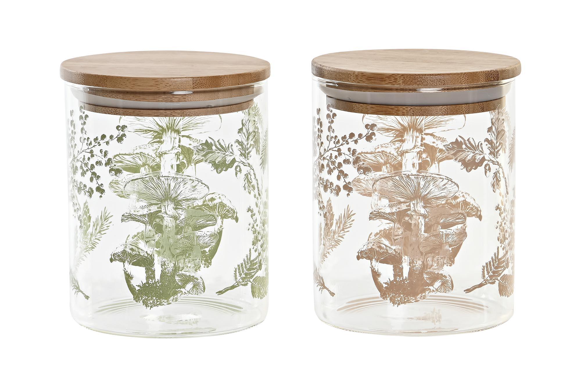 DKD Home Decor Bote Alpino Hermético de Borosilicato y Bambú de 700 ml en Beige y Verde Menta, Apto Lavavajillas, Pack de 12 Unidades