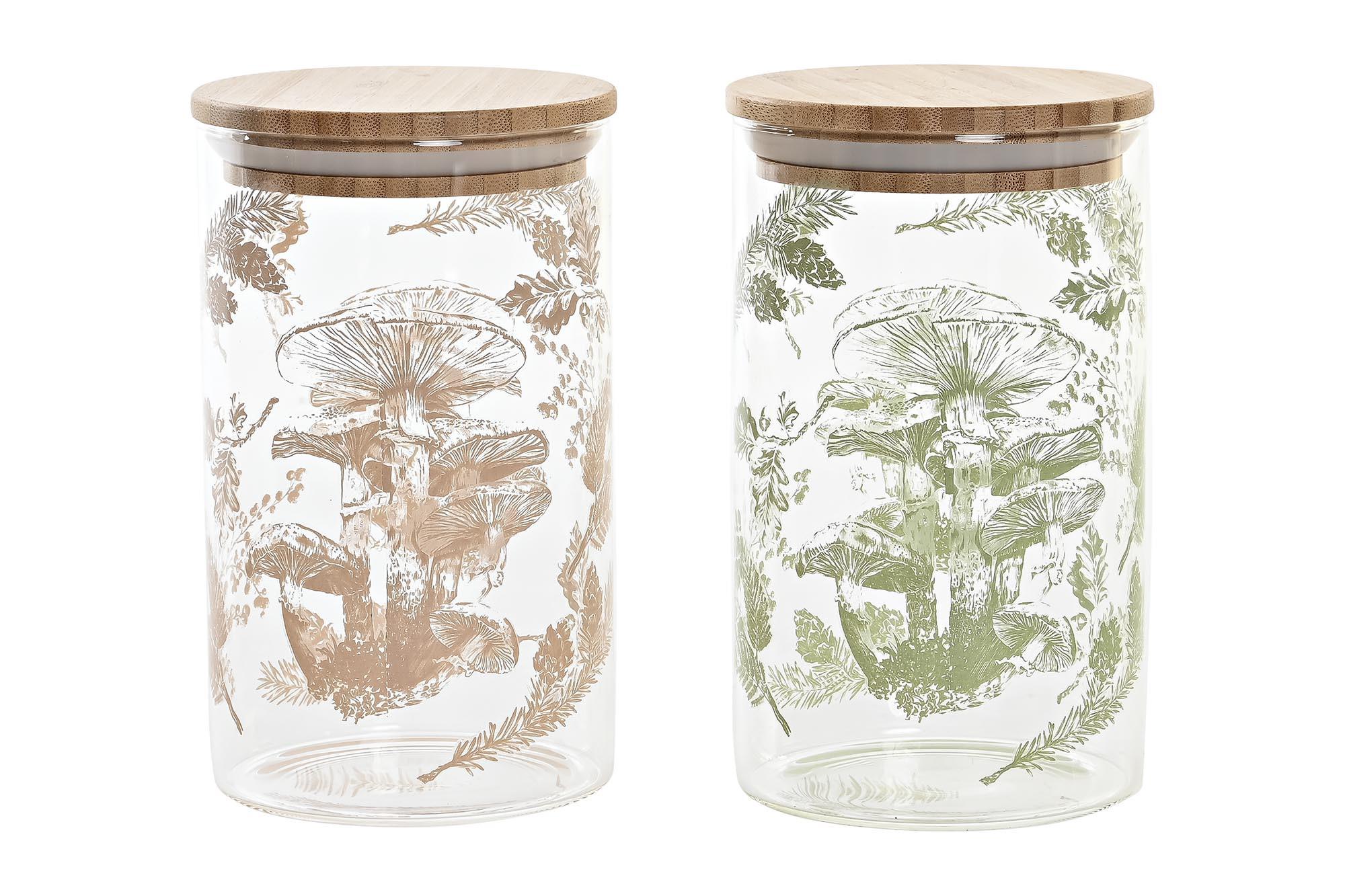 DKD Home Decor Bote Alpino Borosilicato Bambú 1L con Cierre Hermético y Apto Lavavajillas Beige Verde Menta 10x17x10 cm (12 Unidades)