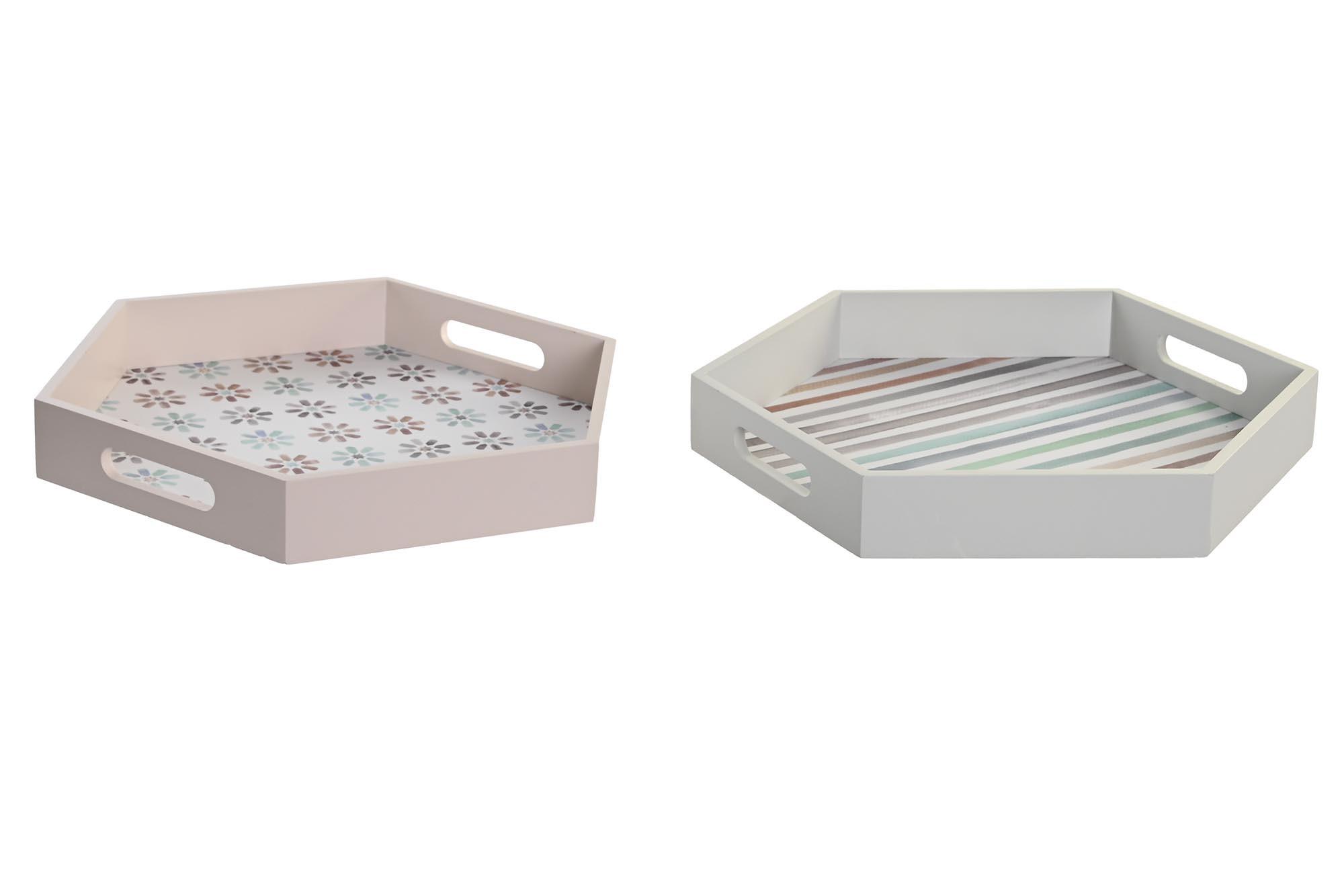 DKD Home Decor Bandeja Urban Colección Casablanca 2022 de MDF Hecha a Mano, Surtido Colores: Azul Celeste, Gris, Amarillo - 33x5x38 cm (4 Unidades)