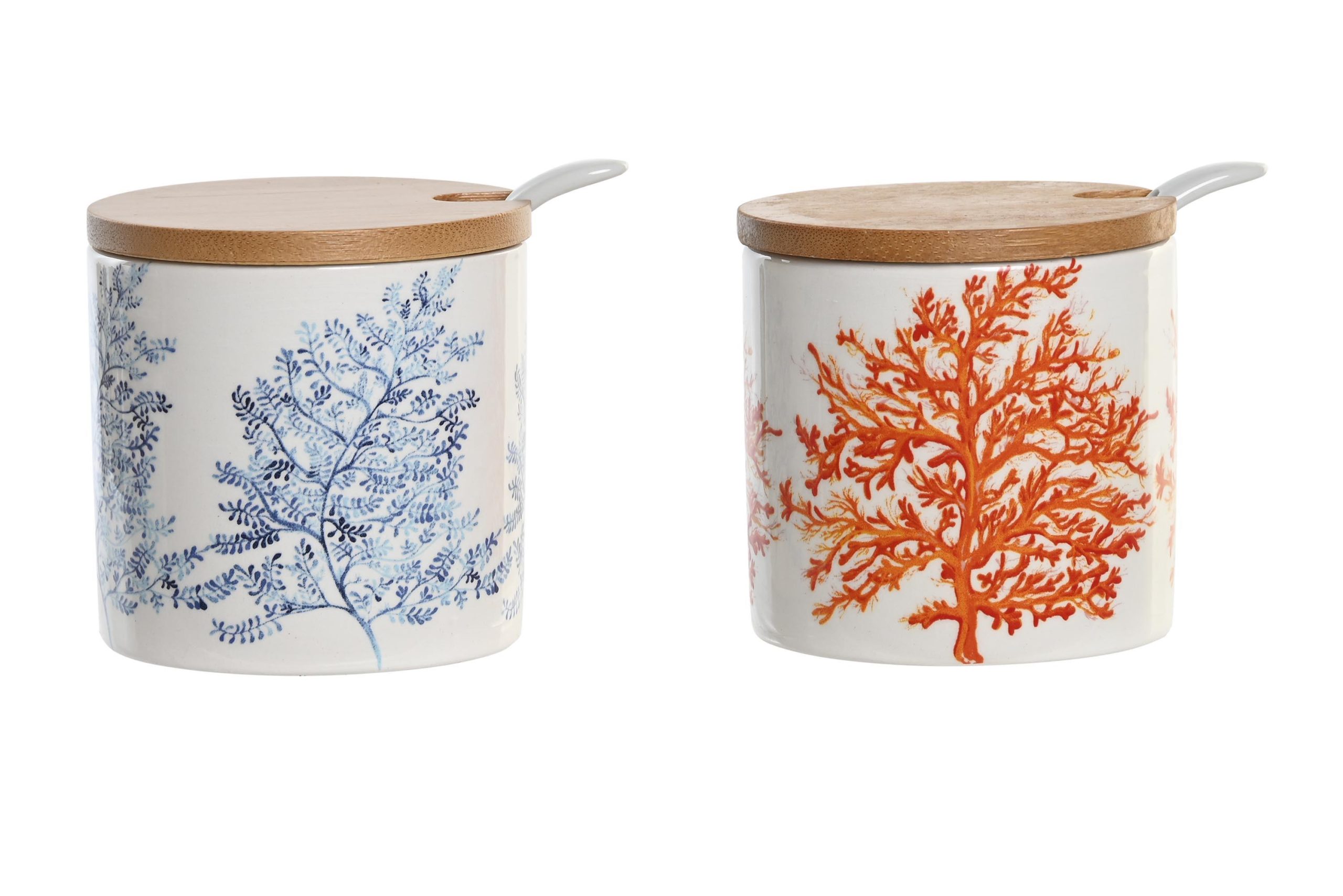 DKD Home Decor Azucarero Coral 22 Atlantico de Dolomita y Bambú, Azul Fucsia, 175ml, 7.5x7.5x7.5 cm (4 Unidades), Apto Microondas y Lavavajillas