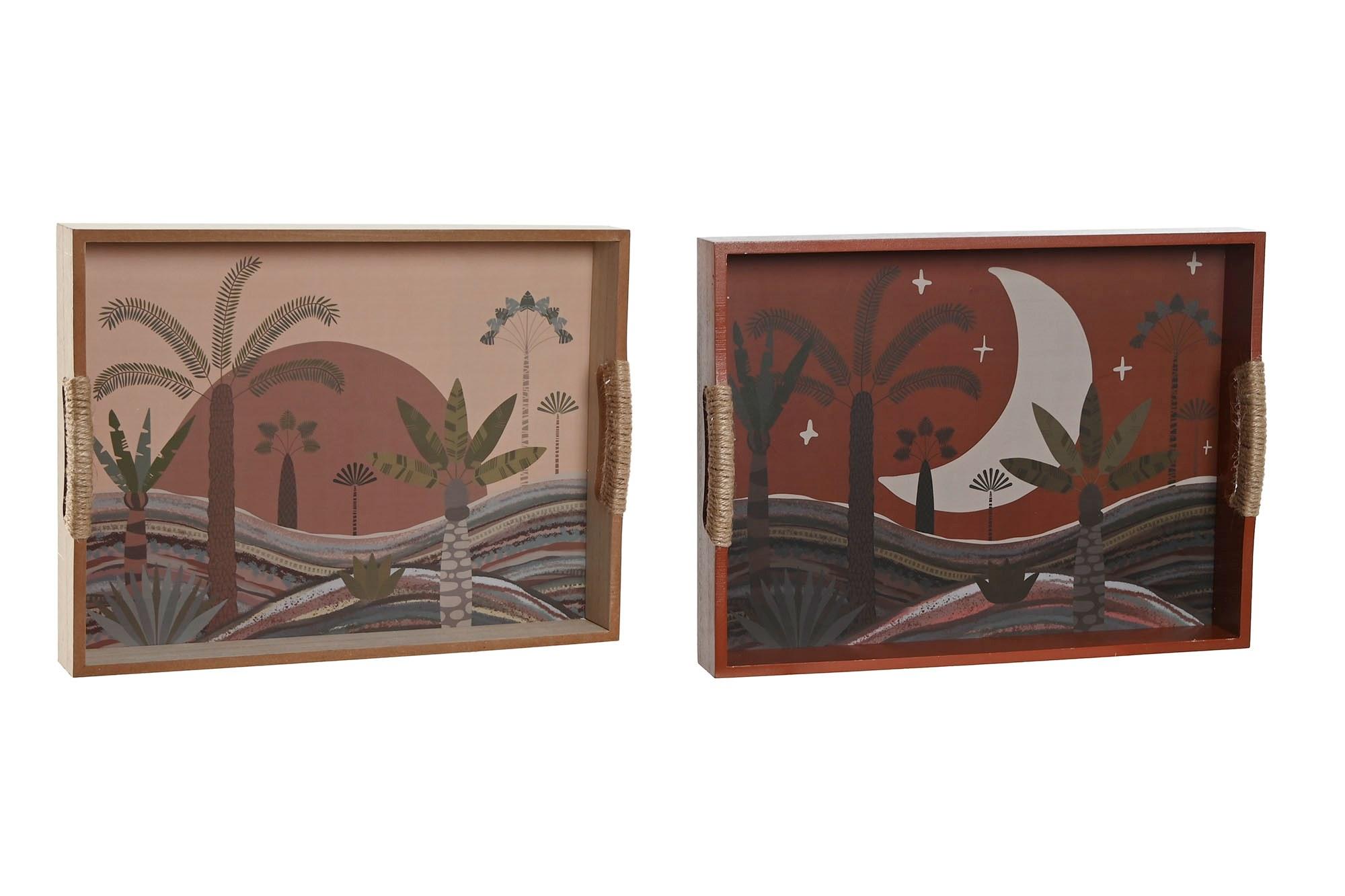 DKD Home Decor Bandeja Boho MDF Terracota Beige 30x5x40 cm Lote de 4 Unidades Calima