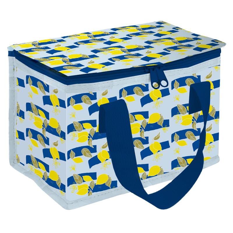 DKD Home Decor Bolsa Térmica Portátil Azul Amarillo 14x13x21 cm Pack 6 Unidades con Diseño Frutas Material PP Nylon