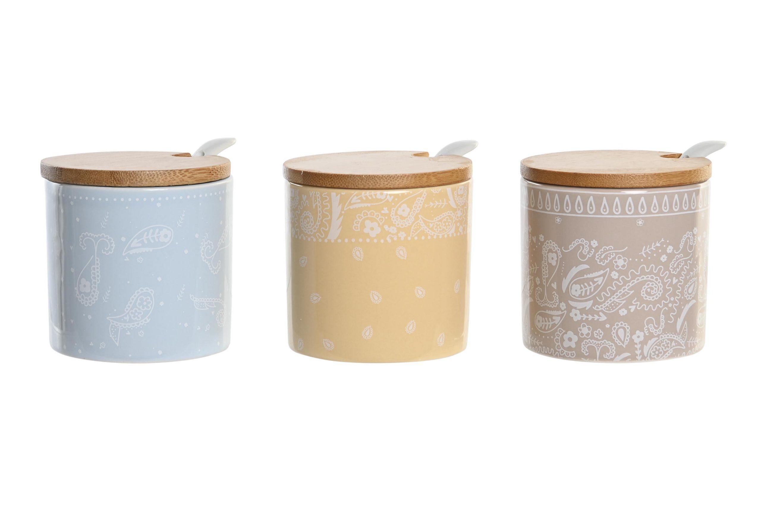 DKD Home Decor Azucarero Shabby Bandana Pastel Azul Rosa Amarillo Dolomita Bambú 7.5x7.5x7.5 cm Set 6 Unidades Apto Microondas Lavavajillas