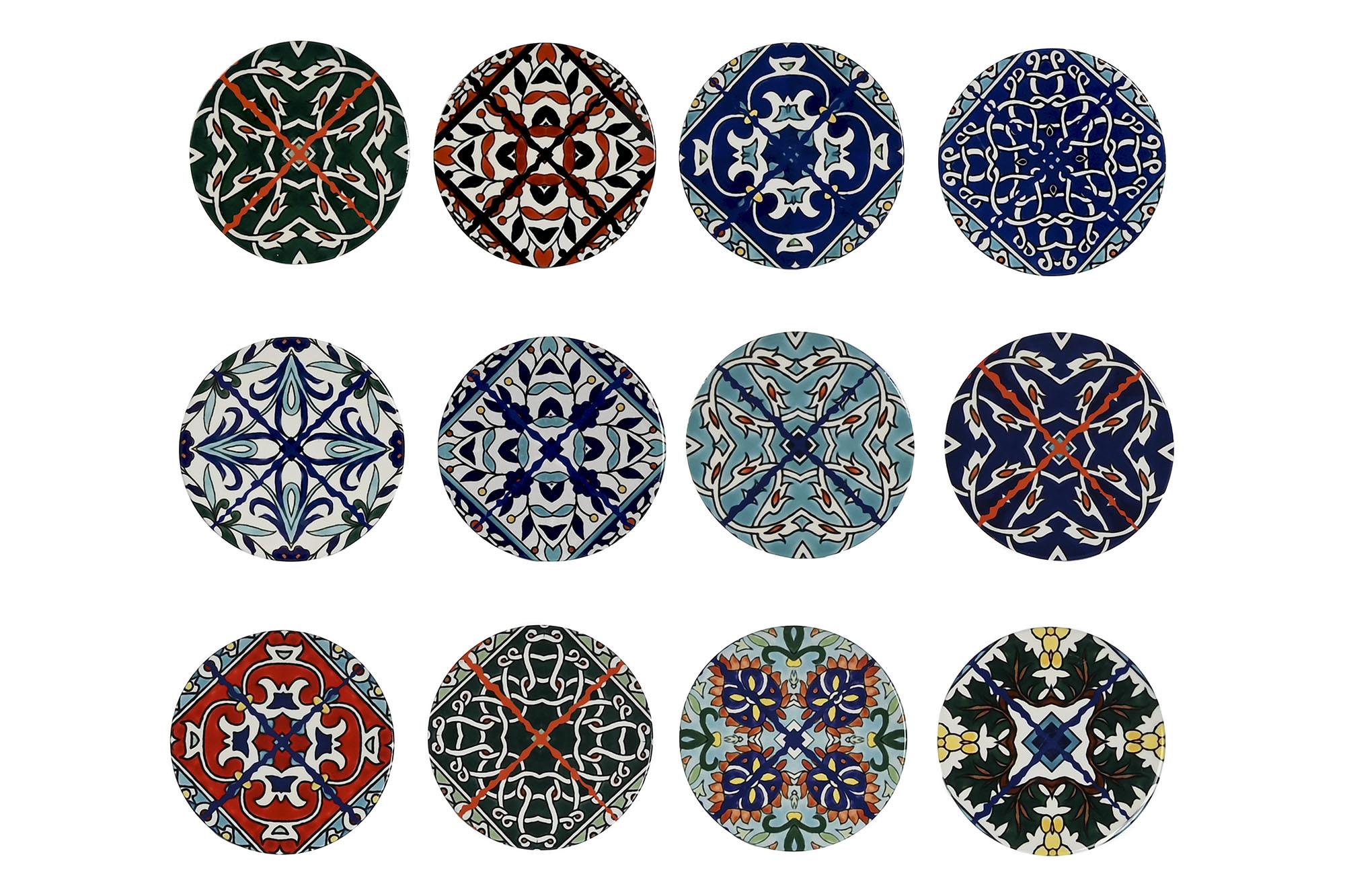 DKD Home Decor Posavasos Mediterráneo Azulejos Dolomita Corcho Azul Blanco Turquesa Apto Lavavajillas 72 Unidades 10.8x10.8 cm