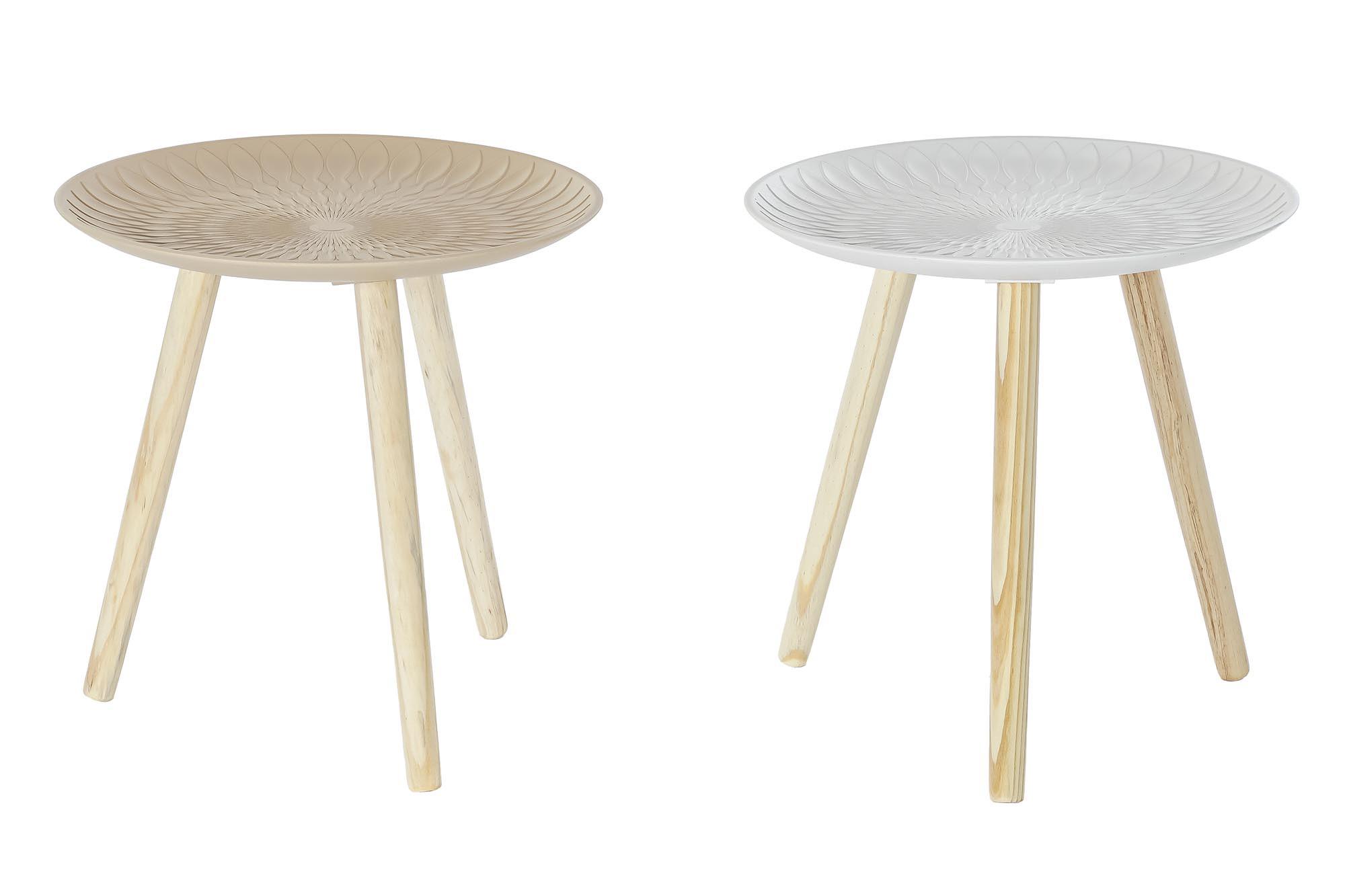 DKD Home Decor Mesita Auxiliar Oriental Beige Blanco de MDF y Abeto Desmontable 44x44x45 cm