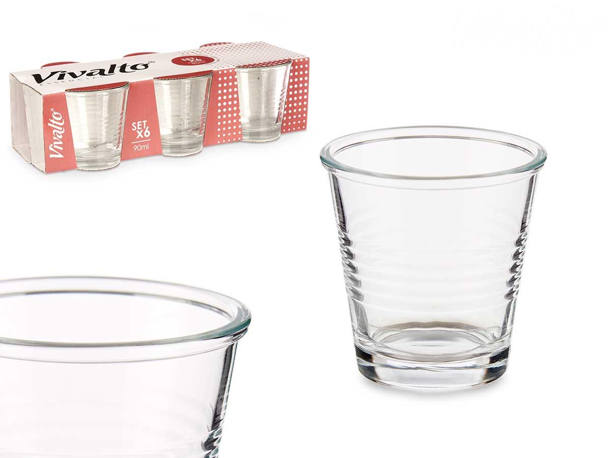 Vivalto Set de 6 Vasos para Café de Vidrio, 90 ml, Transparente (24 Unidades)