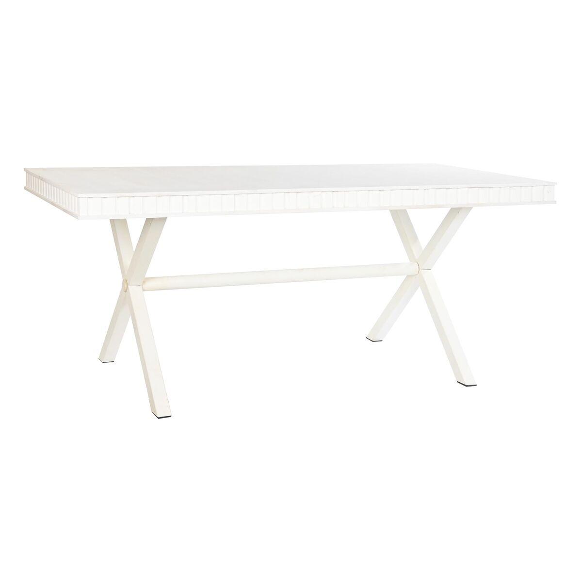 DKD Home Decor Mesa de Comedor Moderna Blanco y Dorado 180x90x76 cm, Madera de Mango y Metal, Diseño Rombo, Desmontable