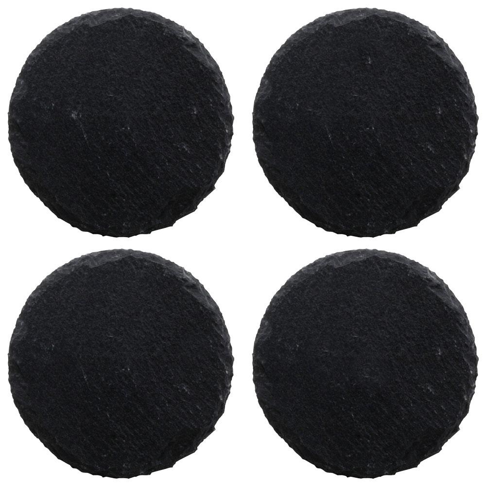 Set 4 Platos Pizarra Natural 1946 con Tacos Antideslizantes, Diámetro 10 cm, Ideal para Aperitivos, Bufet y Comidas Frías/Calientes