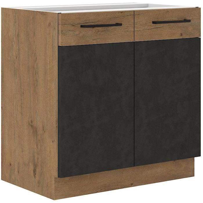 ROCKEVIER Mueble bajo fregadero ROCK Melamina Roble Lancelot y Gris Matera 1 Puerta L80 x H82 cm
