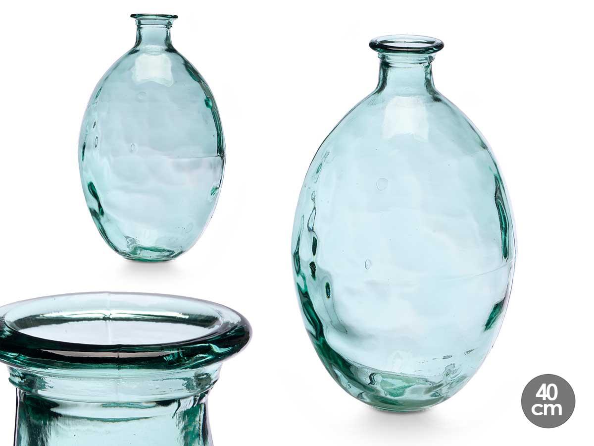 Giftdecor Jarrón de Vidrio Reciclado Rayado, 40 cm de Alto, 12 Litros de Capacidad, Transparente