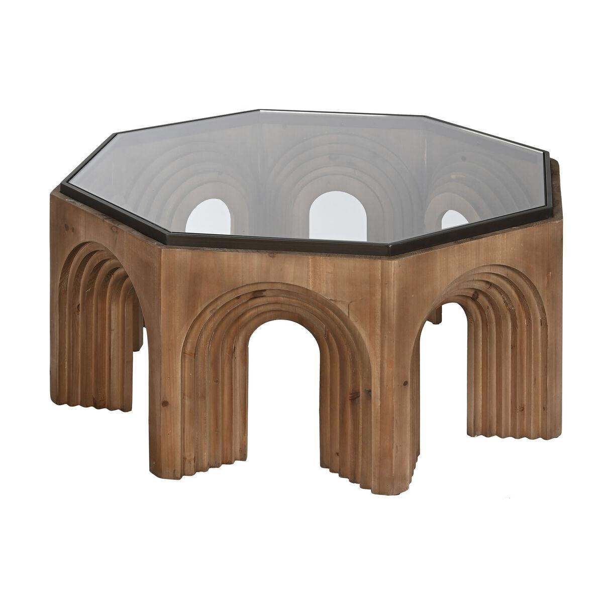 DKD Home Decor Mesa de Centro Moderna para Salón, Madera de Abeto y Cristal, Colores Marrón y Negro, 99x99x46 cm