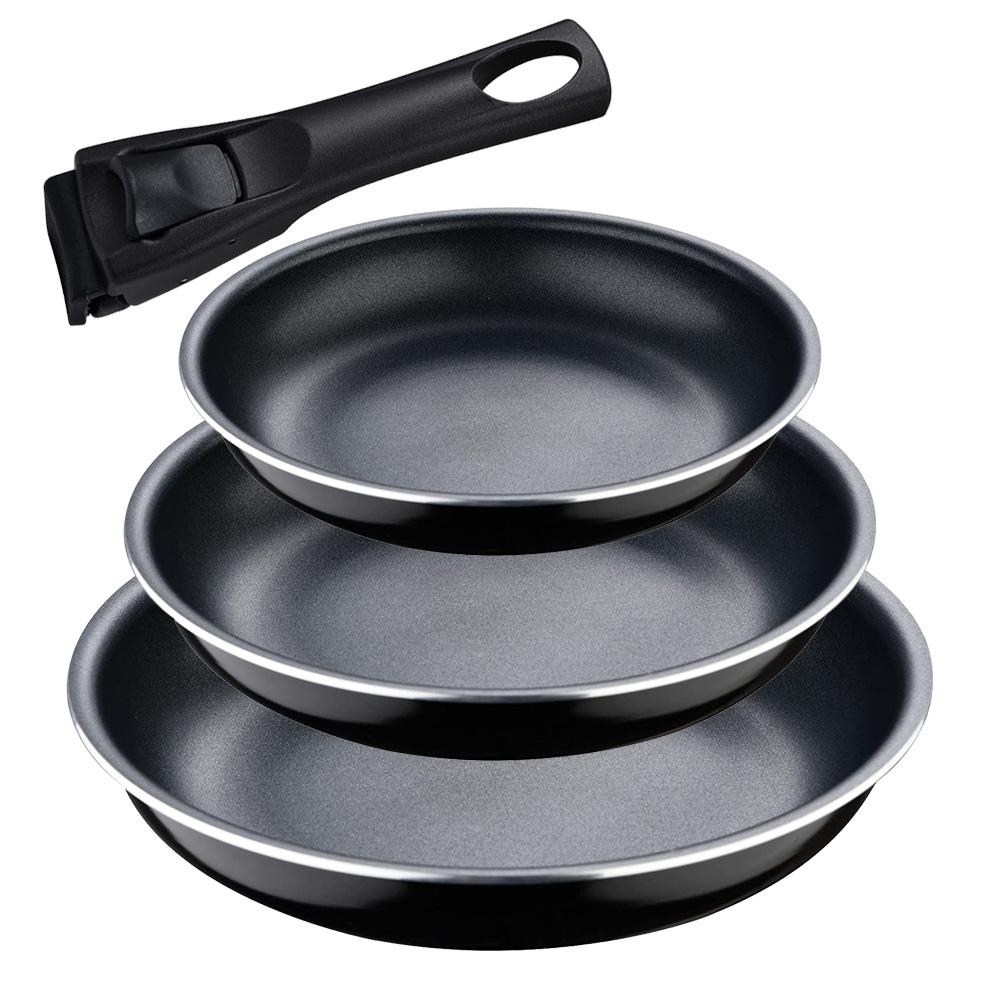 San Ignacio Set 3 Sartenes Click & Cook Ø18/Ø20/Ø24 cm - Apto Inducción, Mango Desmontable - Bg-31607-bk