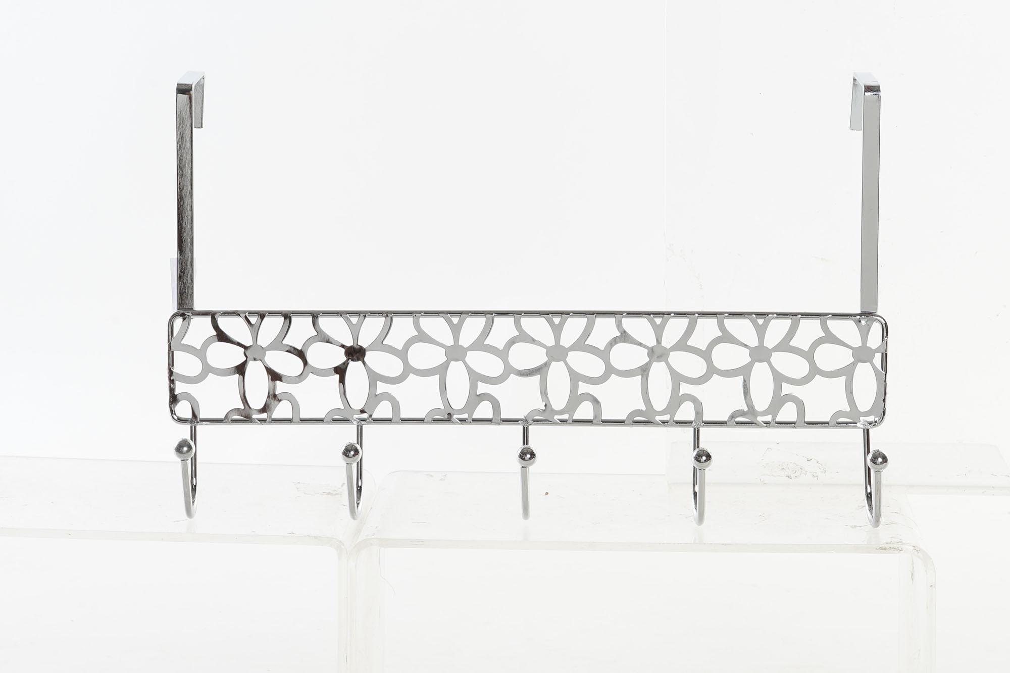 DKD Home Decor Perchero Básico para Puerta de Metal Cromado Plateado, Diseño Margaritas, 10 x 19 x 32 cm