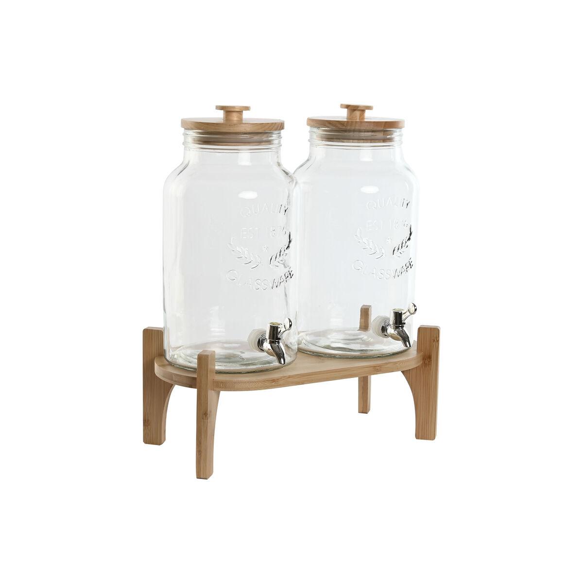 DKD Home Decor Dispensador Bebidas Cristal y Bambú 5,5L Set de 2 Natural Apto Lavavajillas