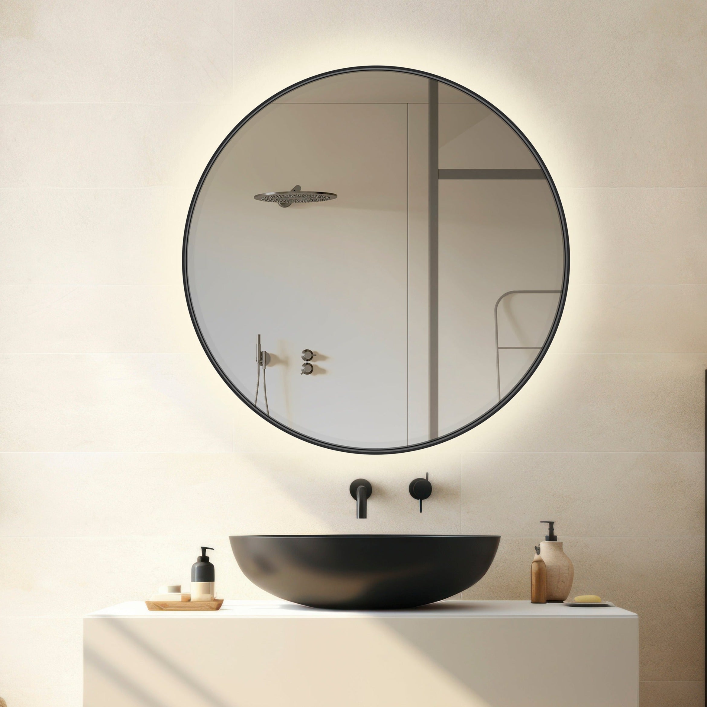 ACB Olbia Espejo Ø610 negro LED A3958000N