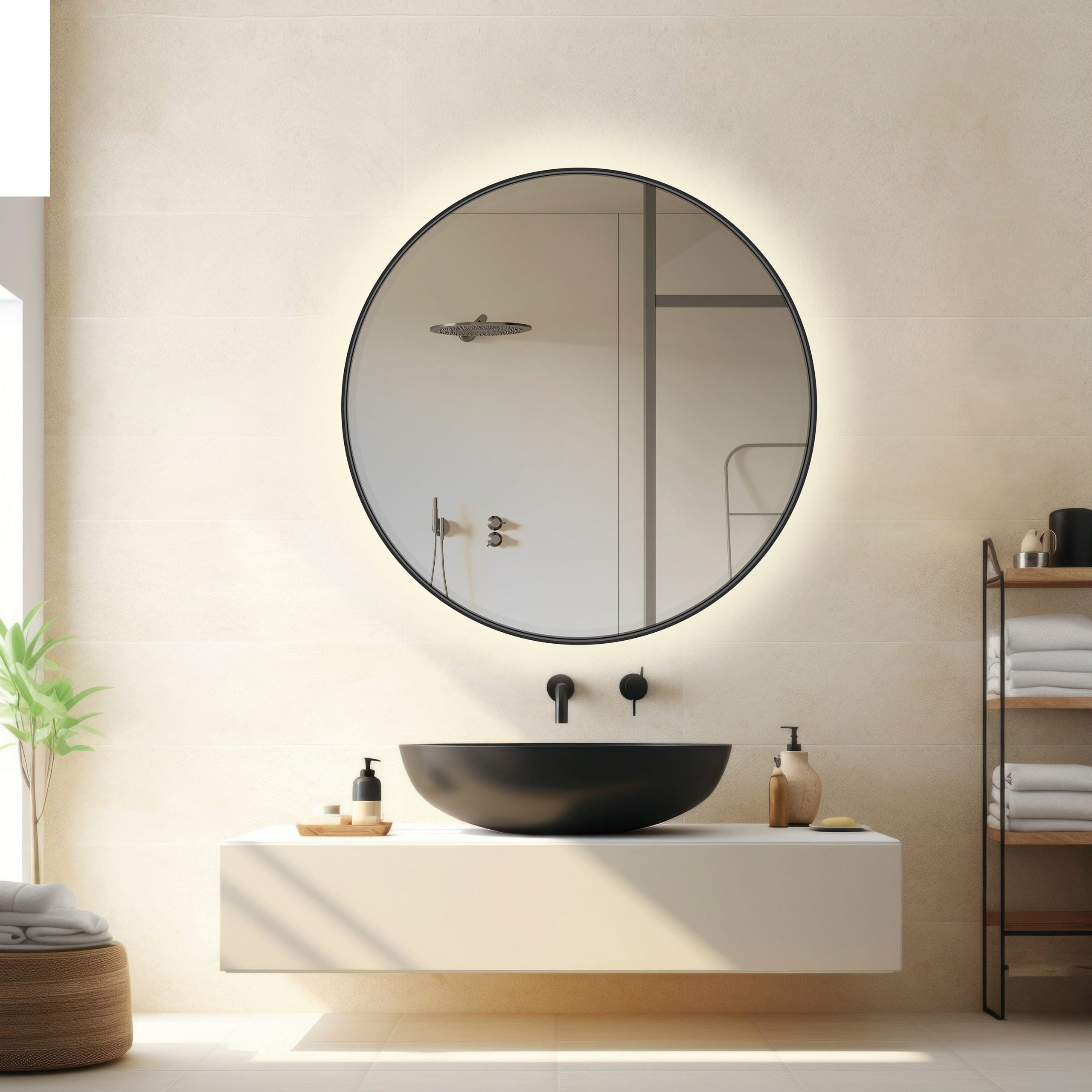 ACB Olbia Espejo Ø1010 negro LED A3958200N