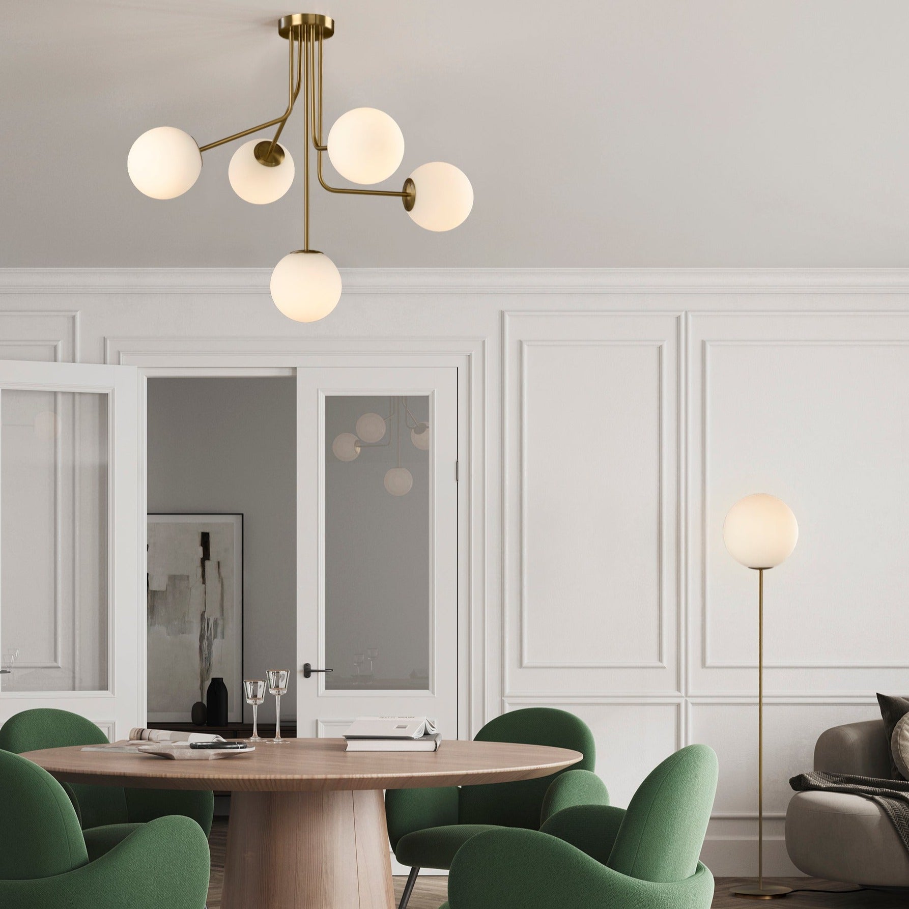 ACB Parma Lámpara de techo colgante 3946/5 oro viejo mate/opal LED E27 5x, C3946280O