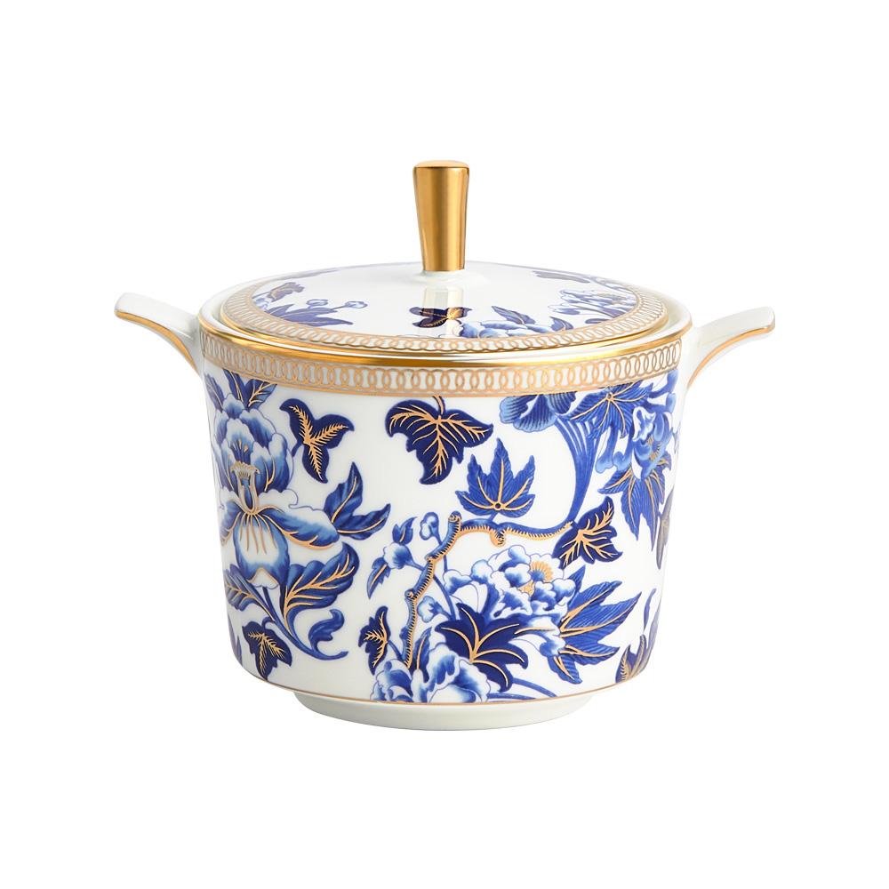 Wedgwood Azucarero con Tapa Colección Hibiscus, 8 cm, con Franjas de Oro 22K, apto lavavajillas