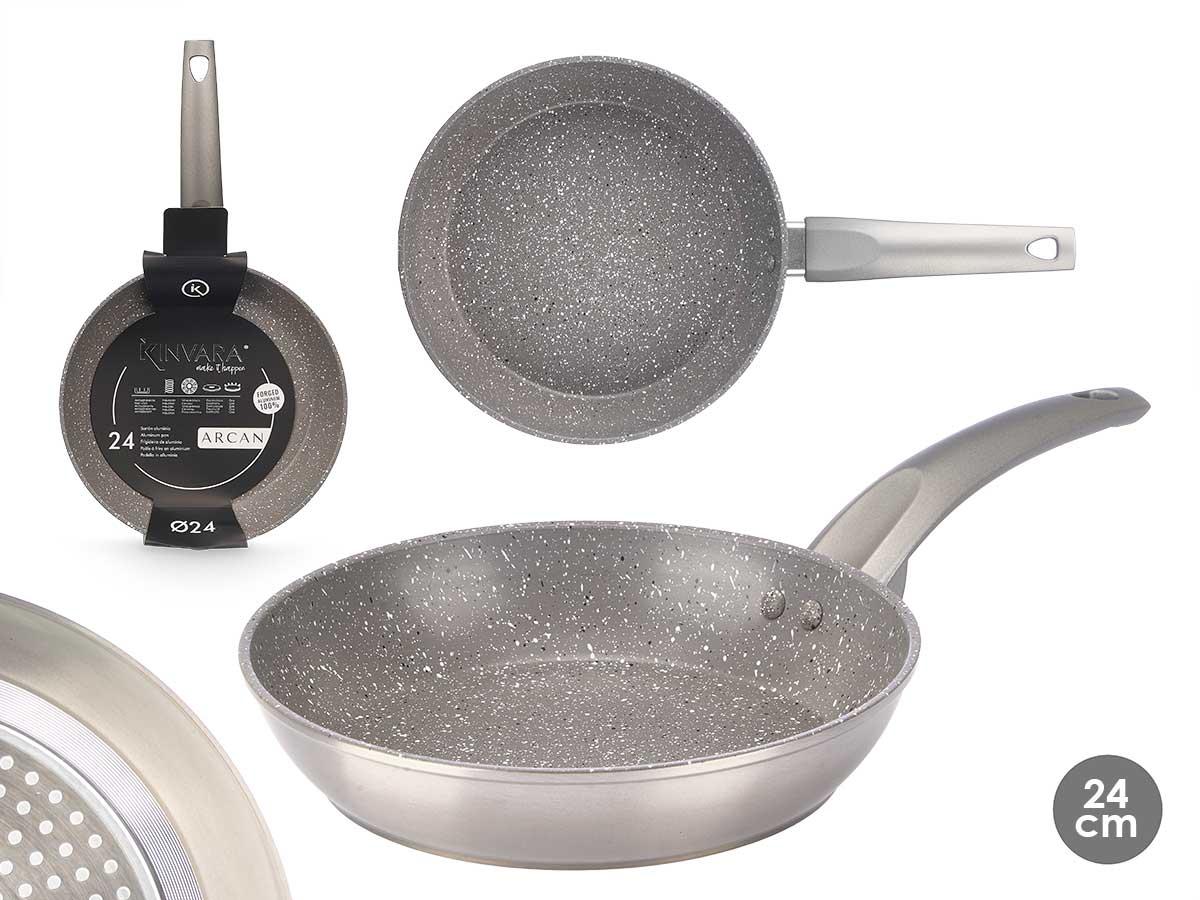 Kinvara Sartén Antiadherente de Inducción 24 cm, Aluminio Forjado, 3 Capas de Recubrimiento Antiadherente, Color Plata (6 Unidades)