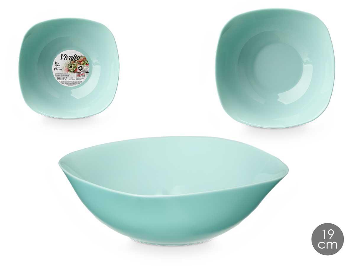 Vivalto Bol Cuadrado Opal Verde 19 cm - Apto para Lavavajillas y Microondas (36 Unidades)