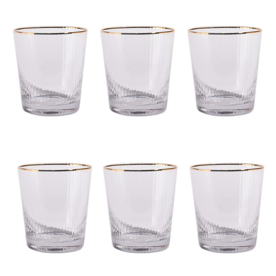 DKD Home Decor Vaso de Cristal Transparente Dorado 320ml Básicos Set de 6 (2 Unidades) 8x10x8 cm