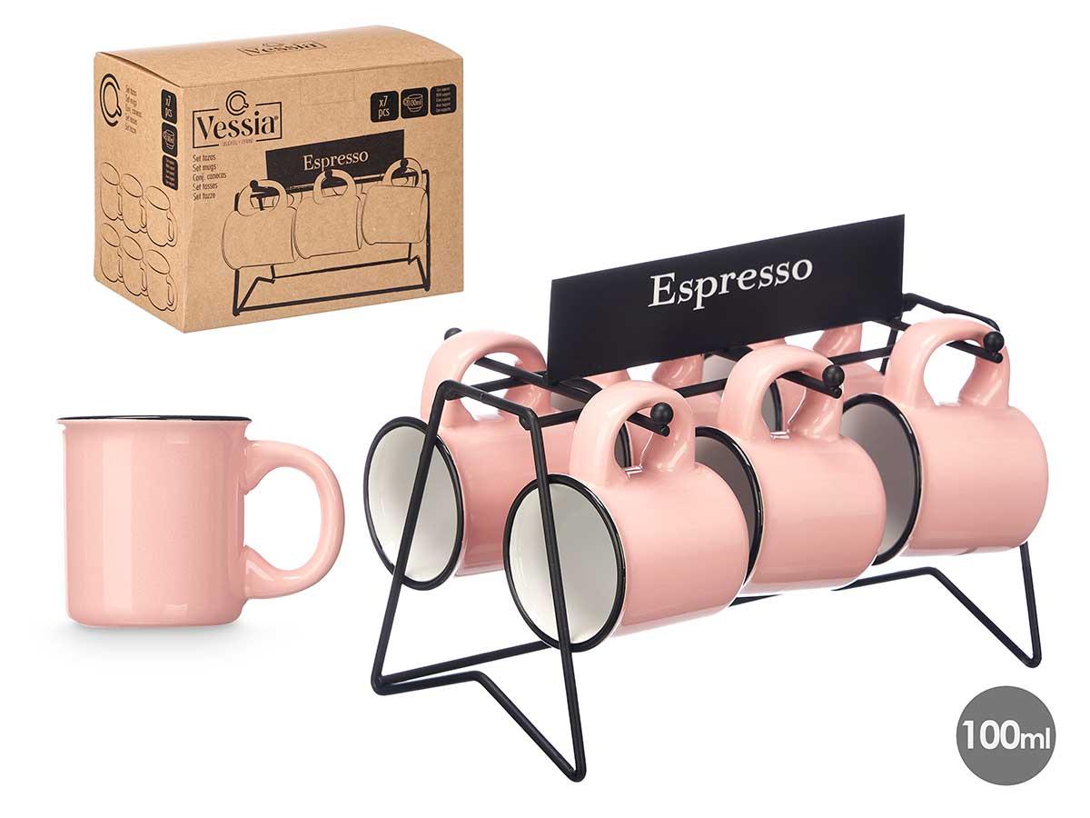 Vessia Set de 6 Tazas de Café Rosa, 100 ml, Porcelana, Dimensiones 8x10x8 cm (6 Unidades)