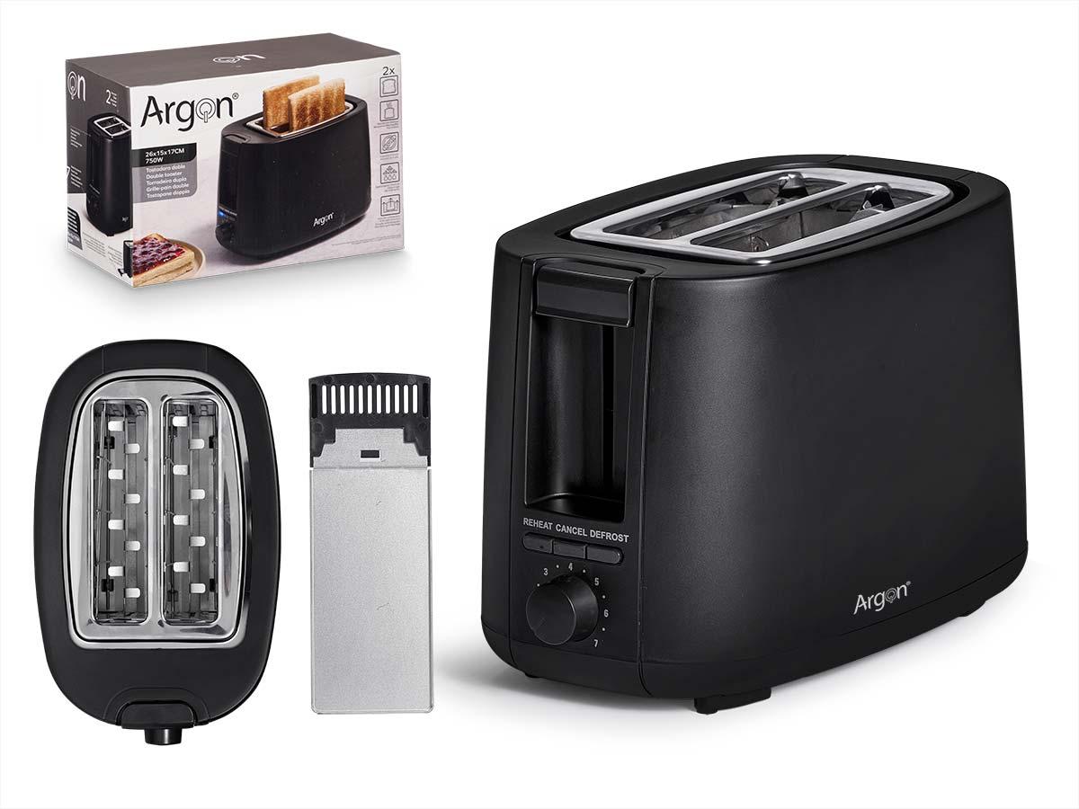 Argon Tostador Doble Negro Mate 750W 26.5x17.2x15.2 cm (6 Unidades)