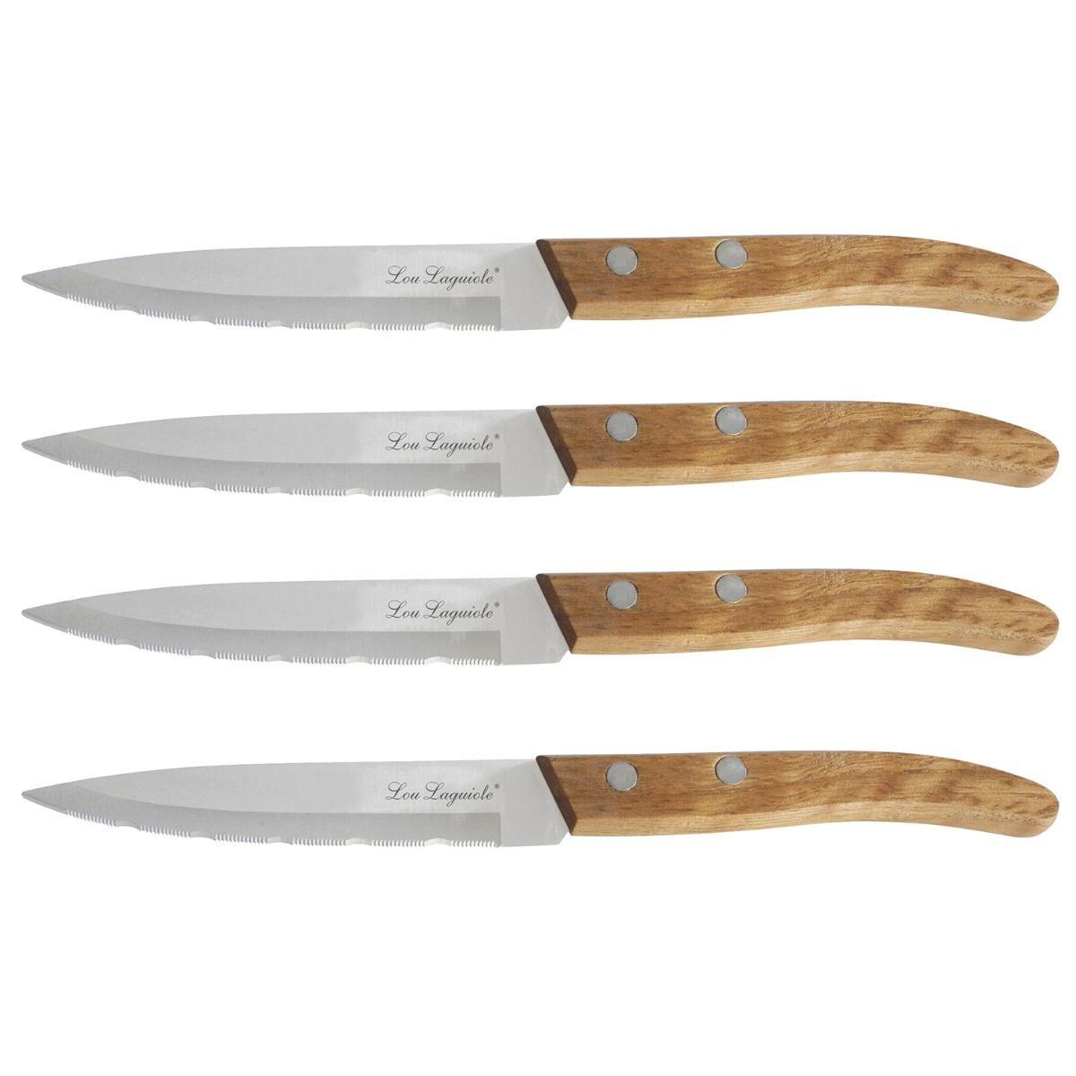 Amefa Set de Cuchillos de Cocina Acero Inoxidable y Madera 4 Piezas 21,5 cm Modelo Forest Madera Apto Lavavajillas, Higiénico