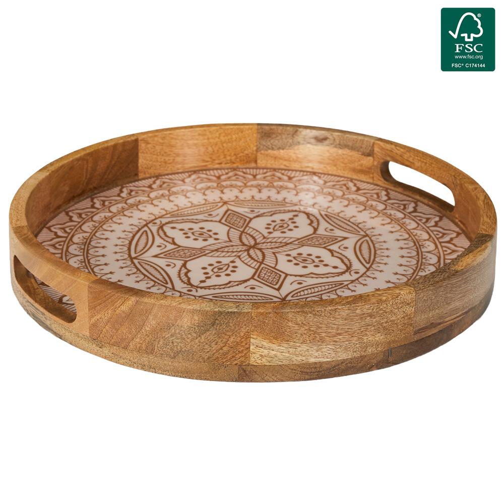 Home Deco Factory Bandeja Dune Terracota Colección Mirage Madera de Mango Diámetro 35 cm