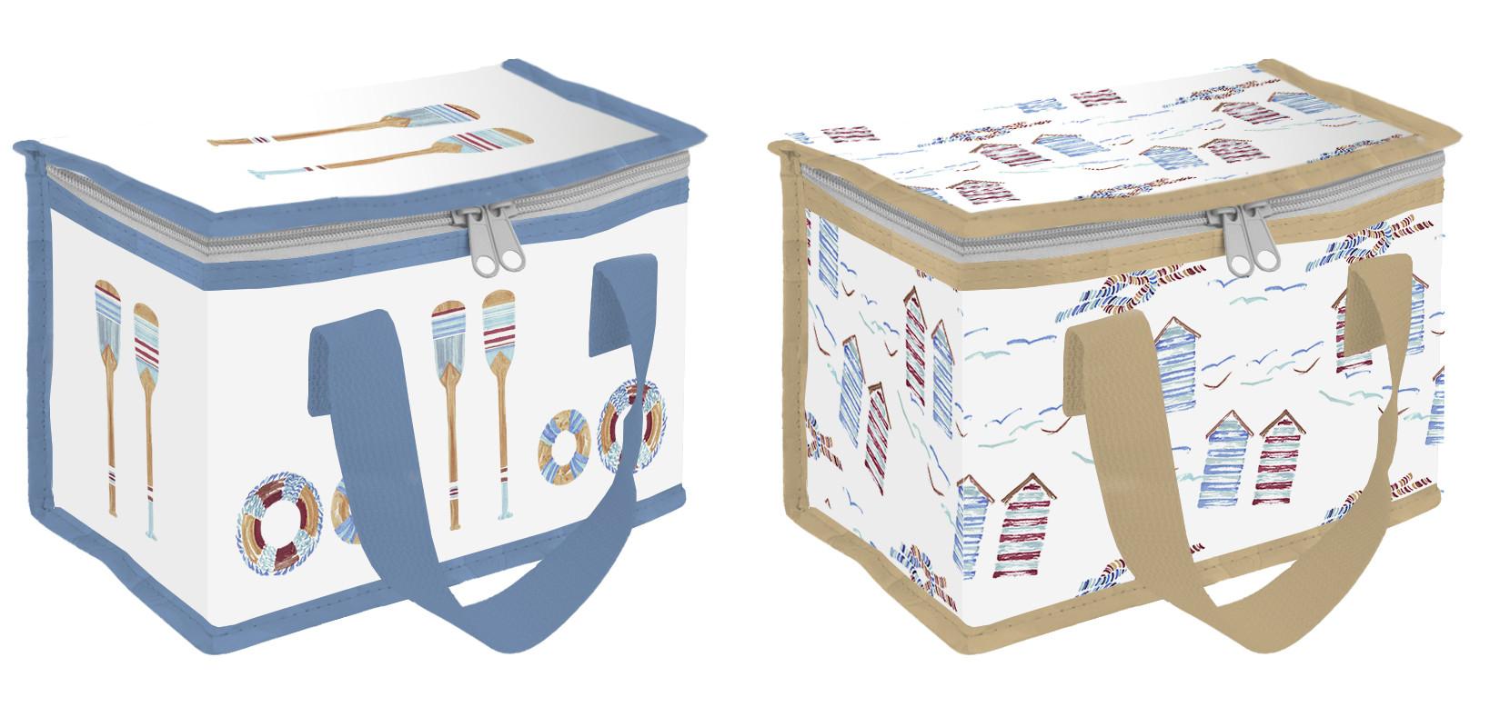 DKD Home Decor Bolsa Térmica Colección Salitre Azul Beige de PP y Nylon 14x13x21 cm (Pack de 6)