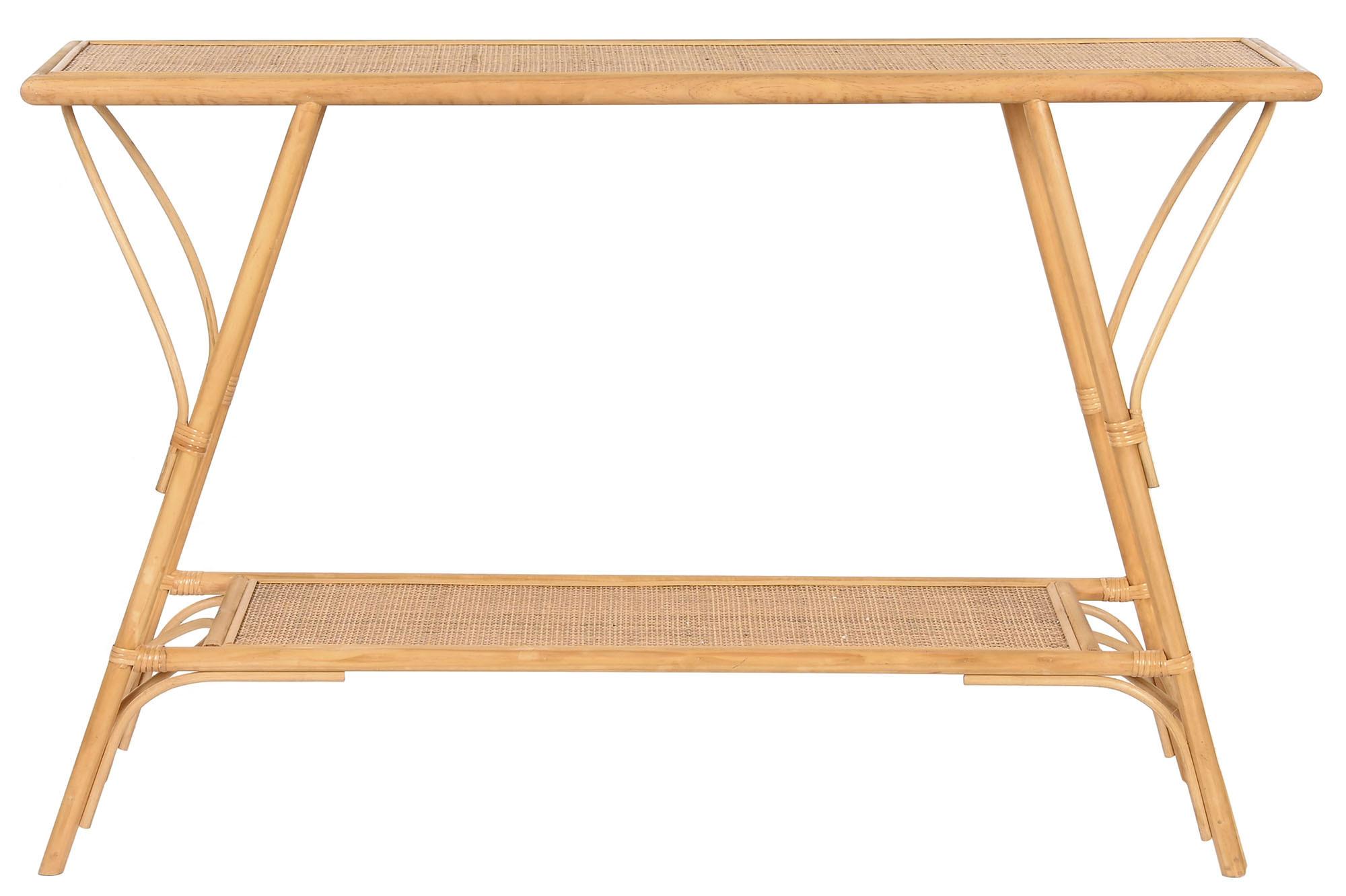 DKD Home Decor Consola Urban de Ratán Marrón, Mueble Auxiliar con 1 Estante (56 cm espacio), 125x30x81 cm (Ancho x Fondo x Alto)