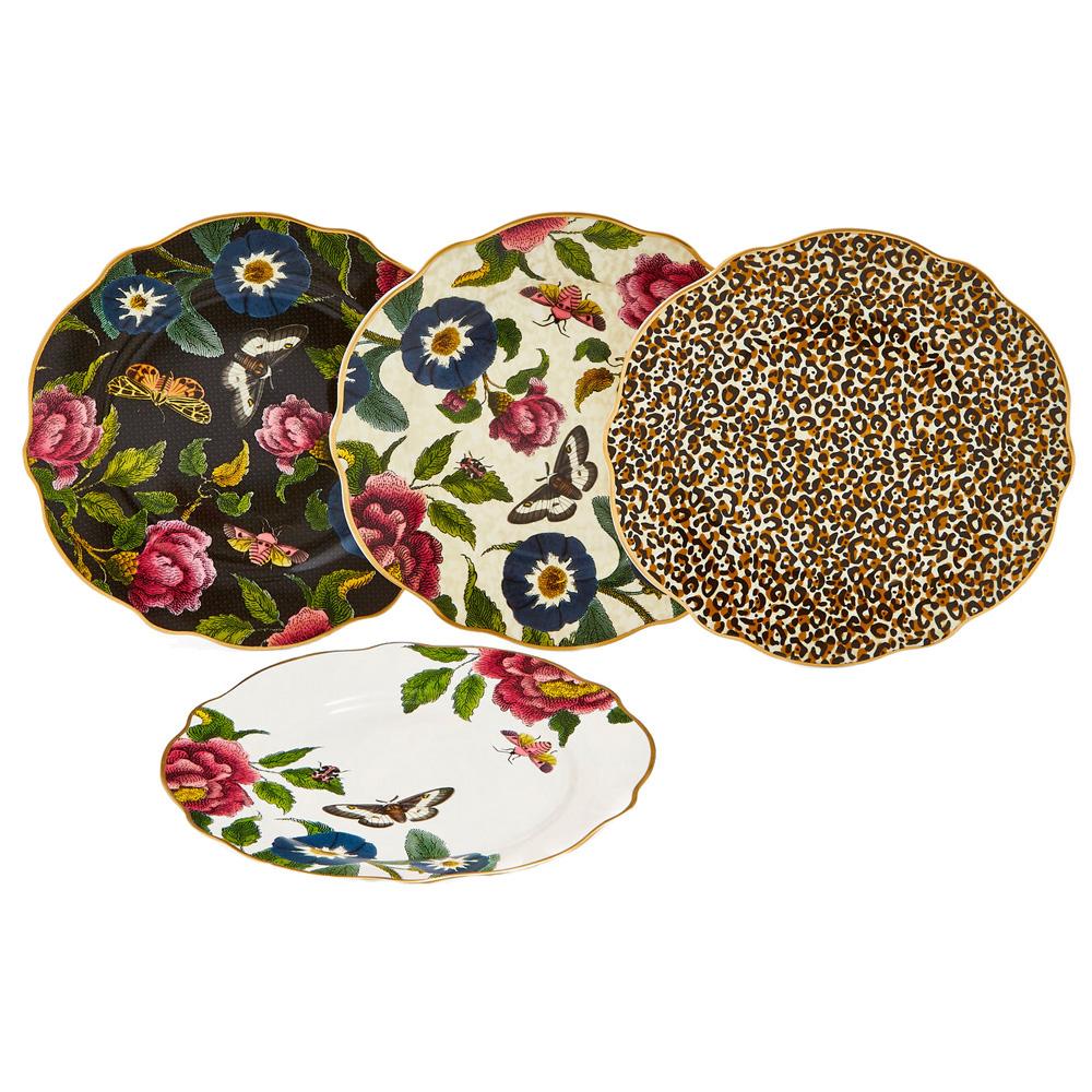 Spode Set 4 Platos de Pastel 19 cm diámetro Colección Creatures of Curiosity Animal Print Leopardo & Floral