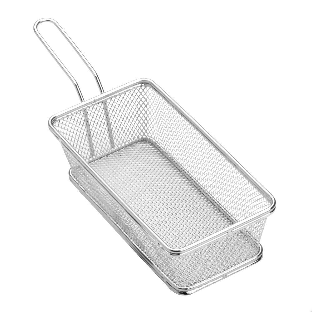 1946 Cesta para Servir Fritos y Aperitivos Acero Inoxidable 18/10 Rectangular Tipo Freidora con Asa 21x11 cm