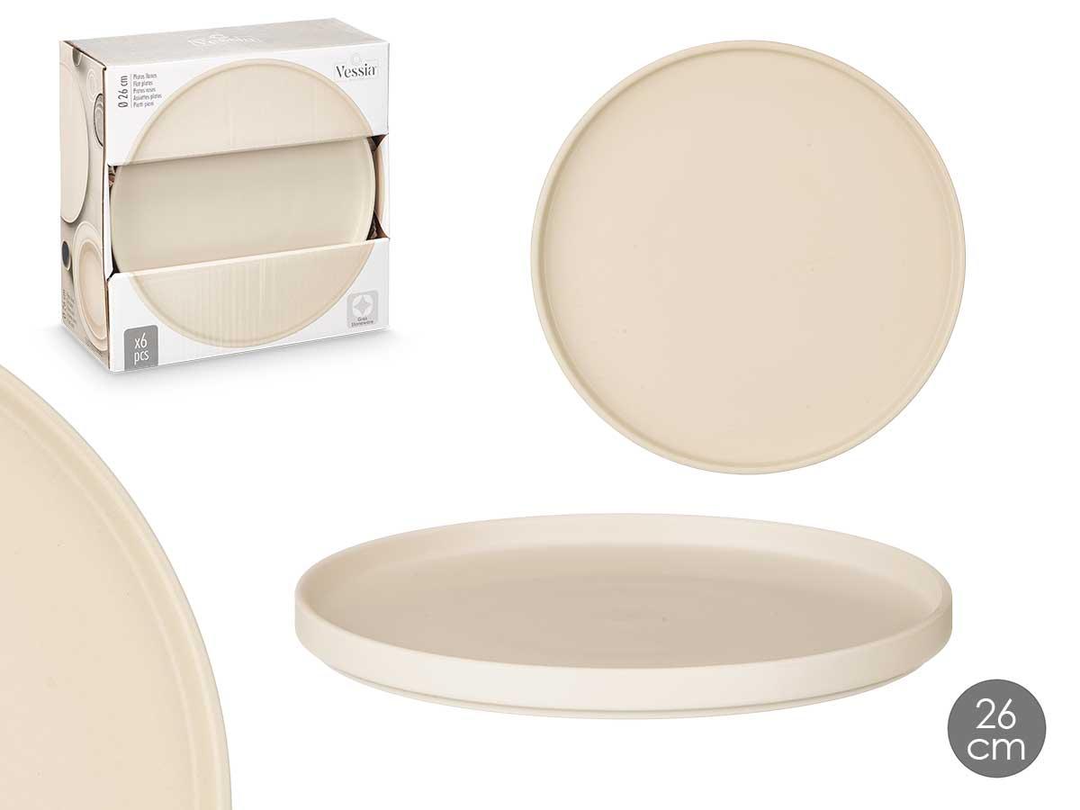 Vessia Plato Llano 26 cm Liso Beige Cerámica (12 Unidades)