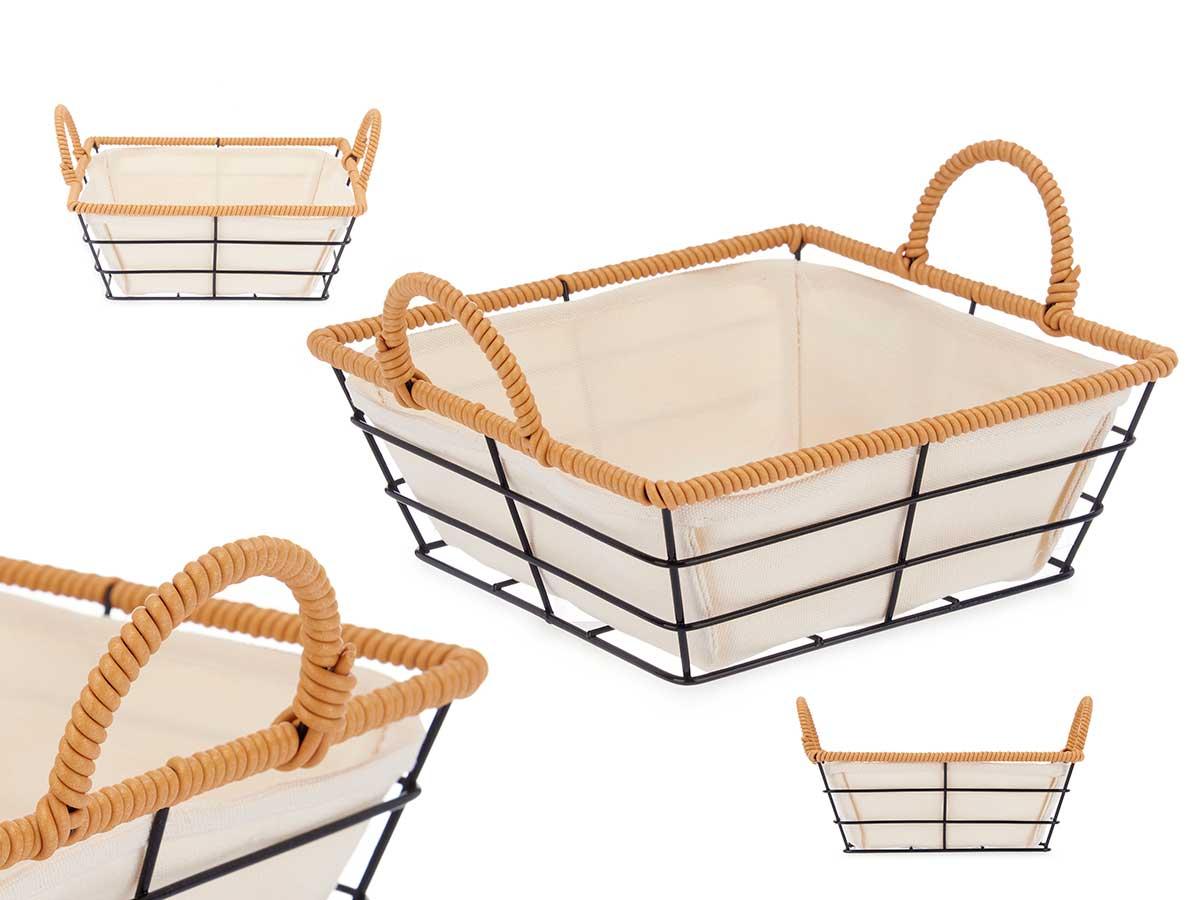 Kinvara Cesta con Asas de Metal Cuadrada 26x12x21.7 cm, Natural (24 Unidades)