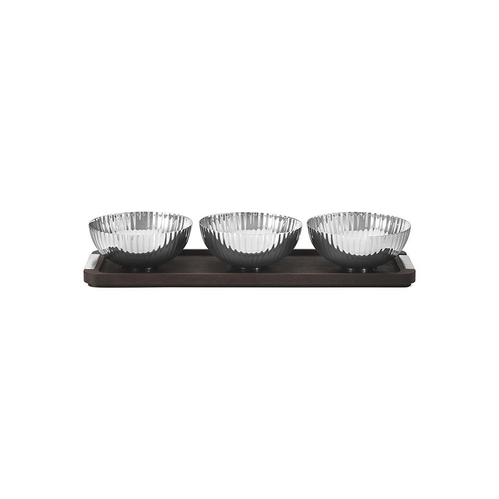 Georg Jensen Bandeja con 3 Boles Bernadotte de roble ahumado lacado 31x10 cm