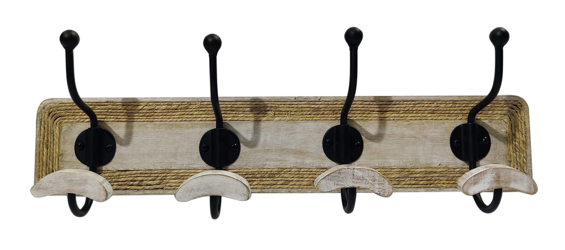 DKD Home Decor Perchero de Pared Cottage Mango Cuerda Hierro Marrón 53x18x10 cm con 4 Ganchos (2 Unidades)