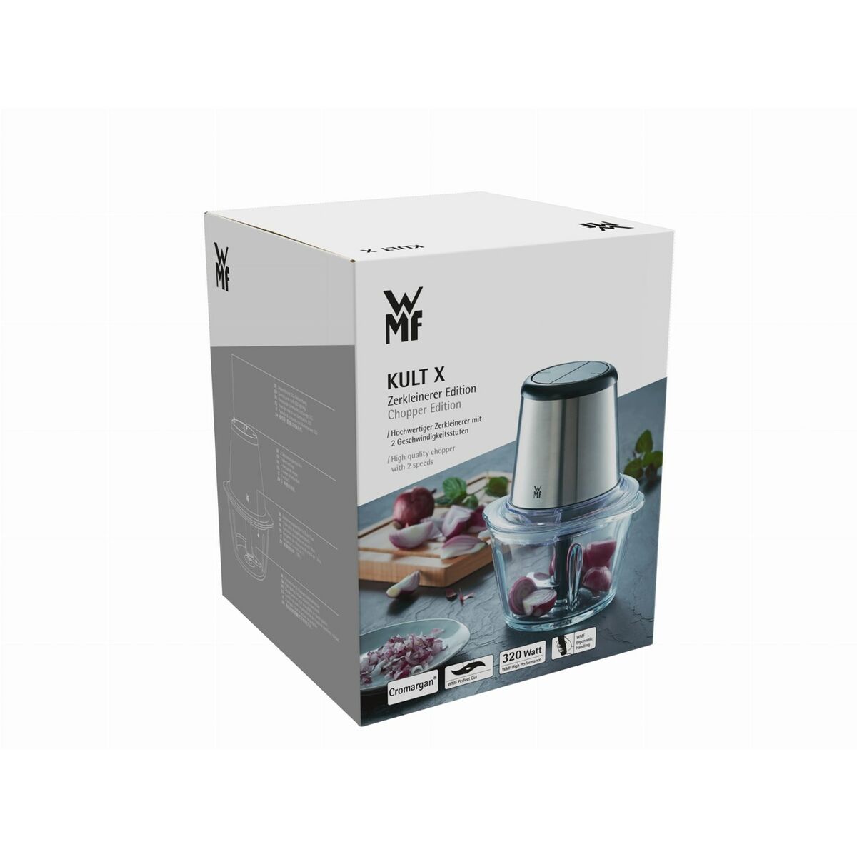 WMF 0416590011 Zerkleinerer Kult X S - Picadora de alimentos 1 L, Acero inoxidable, 320 W, 2 velocidades