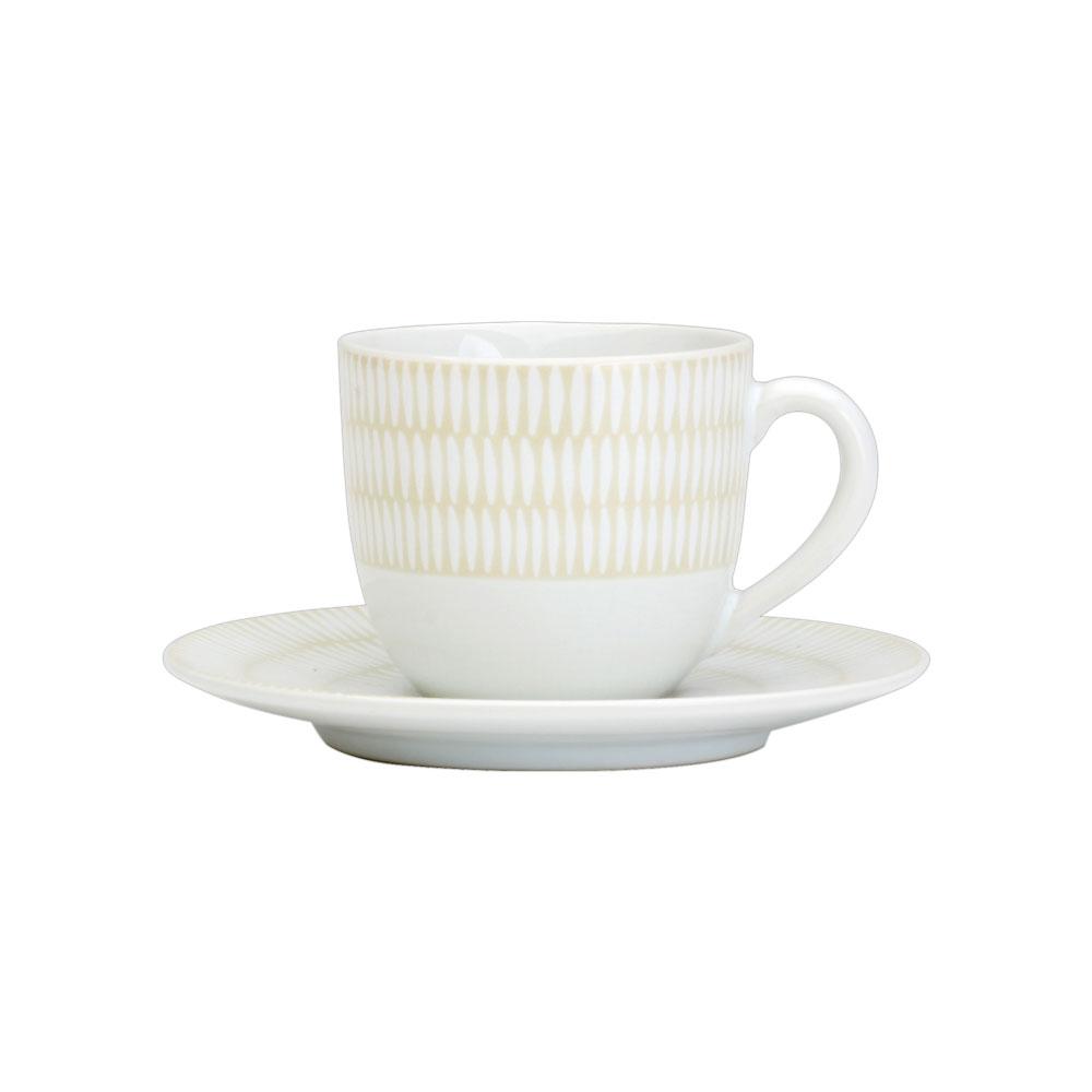 Avet Taza de Café con Plato, 120 ml, Set de 6 Unidades, Stoneware - Colección Long Rice Beige