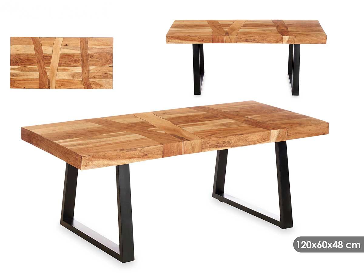 Giftdecor Mesa Auxiliar Madera Trama 120x60x48 cm, Madera Acacia, Color Marrón/Negro