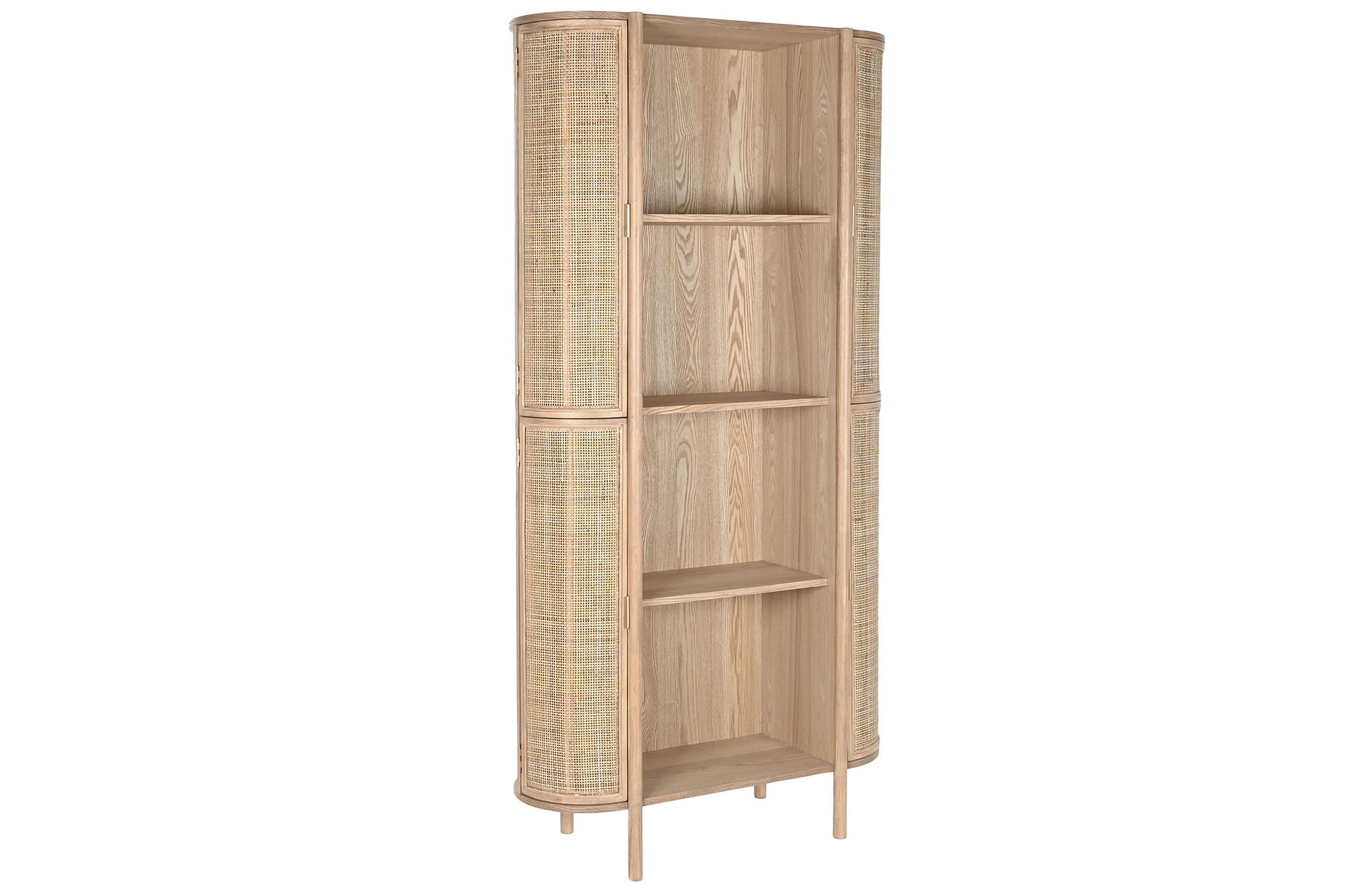 DKD Home Decor Estantería Moderna de Rubberwood y Ratán Natural 36 x 180 x 88 cm con 4 Puertas y 7 Estantes