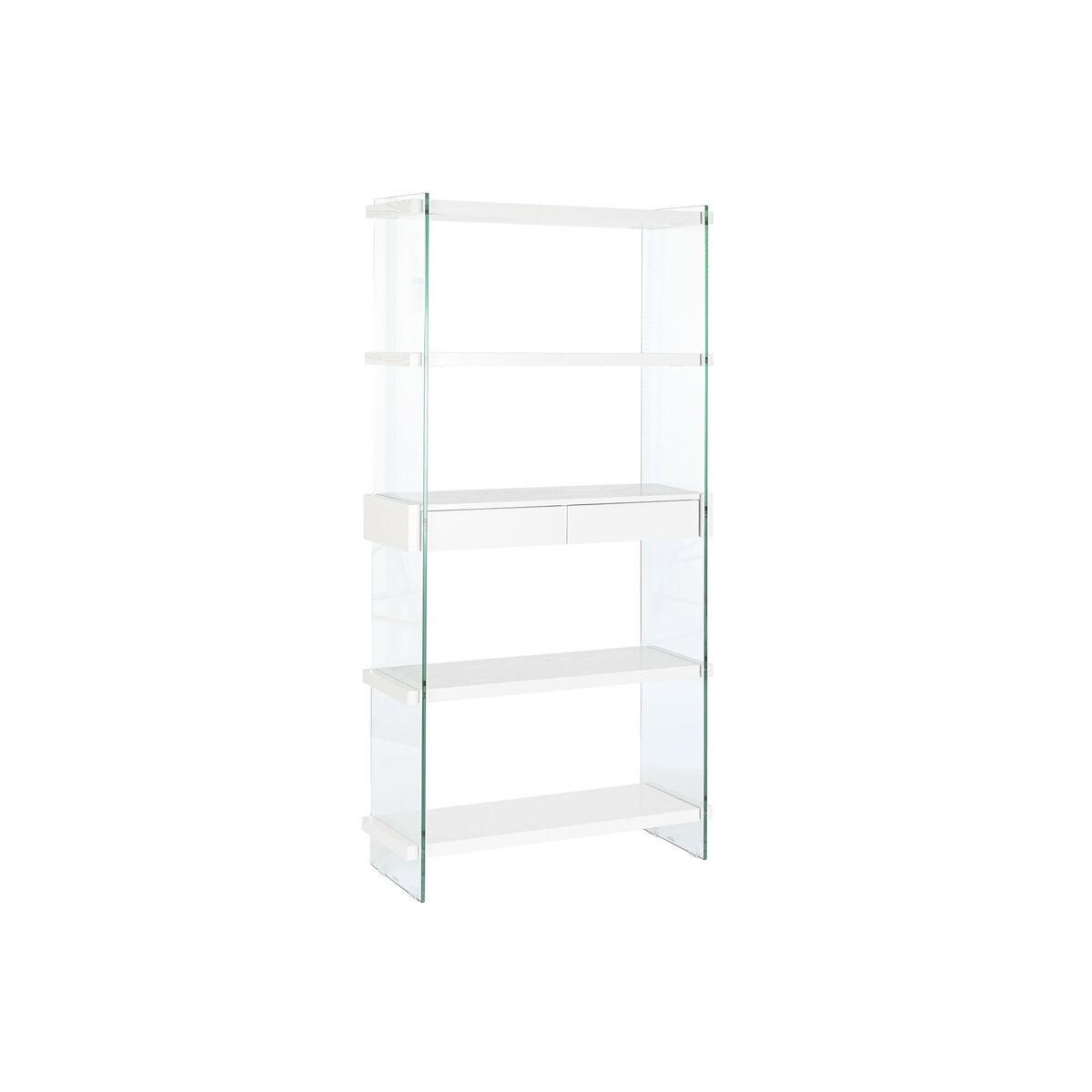 DKD Home Decor Estantería Moderna de Cristal y MDF Blanca Transparente 35 x 180 x 90 cm con 2 Cajones y 4 Estanterías