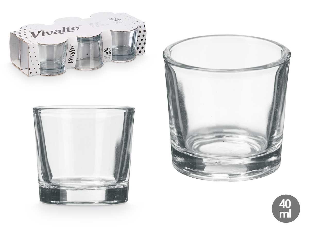 Vivalto Set de 6 Vasos Chupito de Vidrio, 40 ml, 18.5x5x9 cm (12 Unidades)