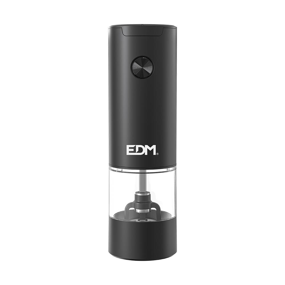 Edm Molinillo de pimienta eléctrico 70 ml, ajuste grosor, depósito transparente, 17 ml, Ø5.5x17.6 cm