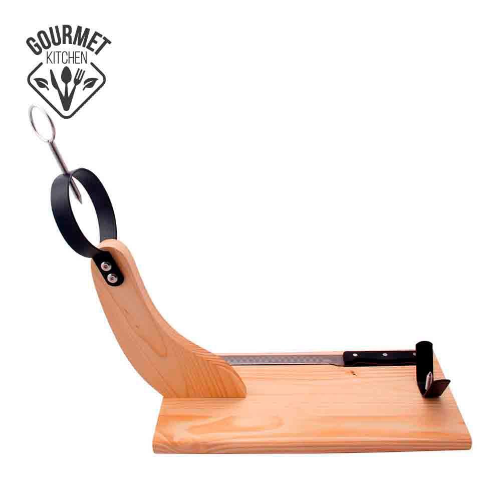Gourmet Kitchen Jamonero premium de madera de pino con cuchillo incluido 41x44cm