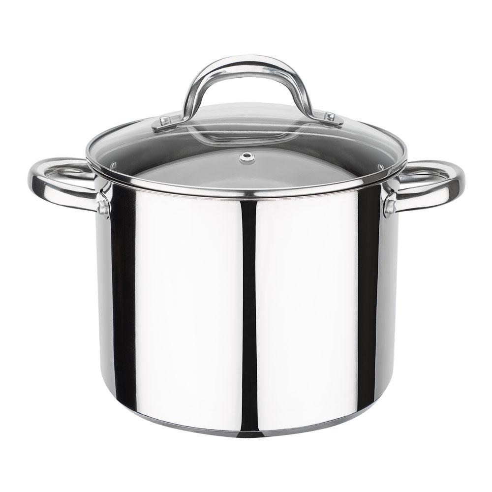 GSW Olla de Acero Inoxidable 5 L 20 cm con Tapa de Cristal Apta para Todo Tipo de Cocinas - Pack 6 Unidades