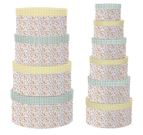 DKD Home Decor Caja Shabby Colección Vichy sweet, de Cartón Verde Amarillo Multicolor, 37.5x37.5x18 cm, Set de 10 con Flores