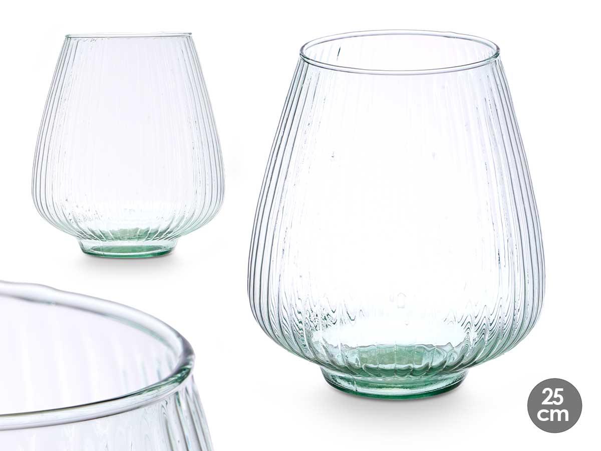 Giftdecor Jarrón de Vidrio Reciclado Rayado 25 cm - Transparente, 22x26x22 cm (3 Unidades)