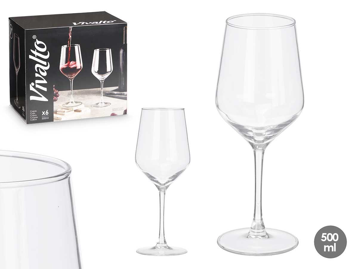 Vivalto Copa de Vino 500 ml, Vidrio Transparente, 8.5x23.5x8.5 cm (24 Unidades)