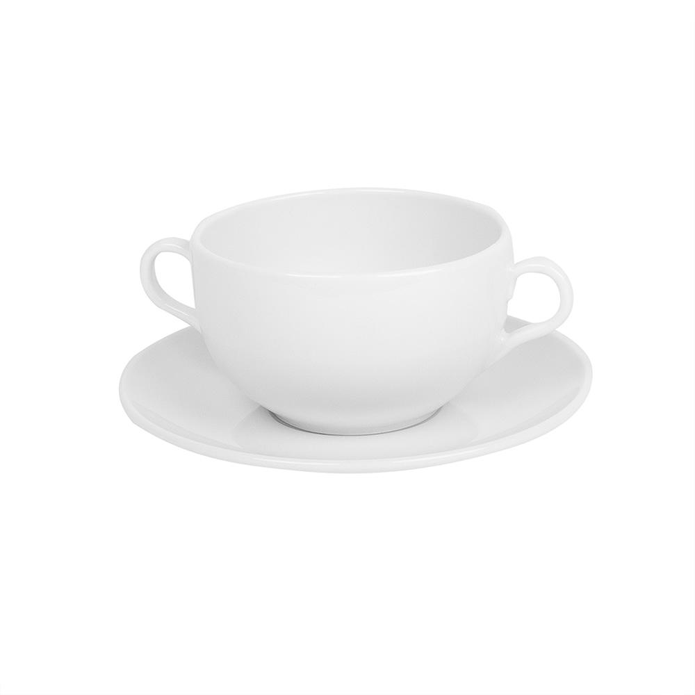 Avet Taza de Consomé con Plato, fabricada en Porcelana, con una capacidad de 375 ml, Colección Bianca - Set de 6 Unidades